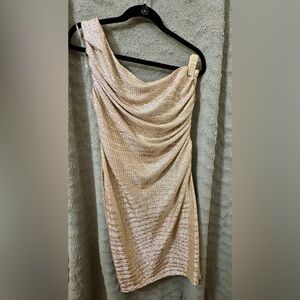 Cocktail Party Dress One Shoulder Gold/Silver
